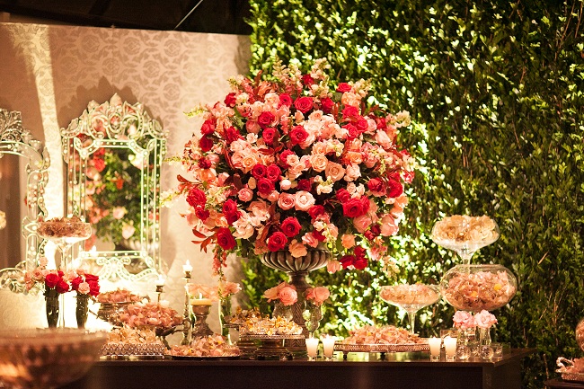 Decoração de Casamento Rosa e Vermelha